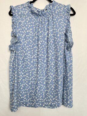 Bobeau Blue White Floral Ruffle Blouse Top 1X NWT